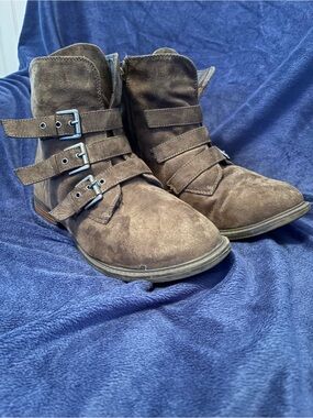 Lane Bryant Brown Suede Buckle Ankle Boots